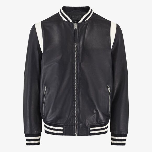 Black Leather Bomber Jacket - Picture 3 of 4